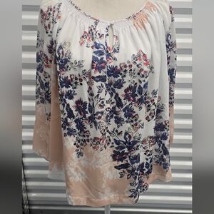 Kaari Blue Floral Blouse in Cream and Blue